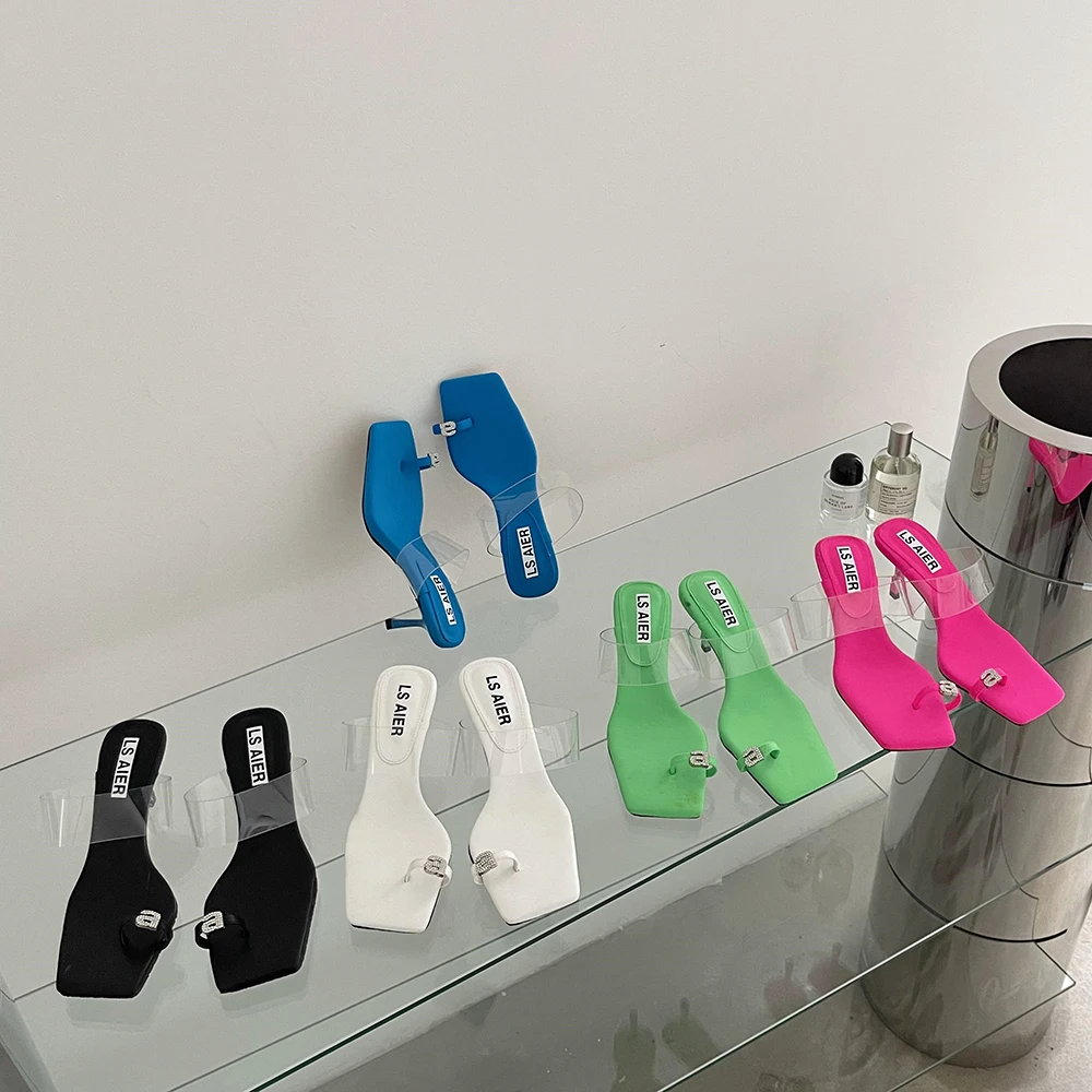 

Женские шлепанцы с зажимом на высоком каблуке, летние сандалии без задника, вечерние туфли-лодочки, 2023