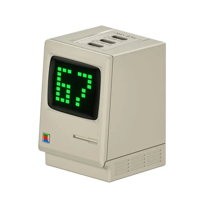 Фото Быстрое зарядное устройство 67W Retro Gan с цифровым дисплеем и 3 портами USB-C для планшетов и смартфонов, вилка стандарта США №1