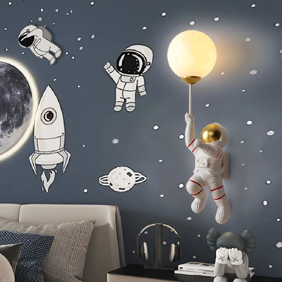 

Children's room wall lamp boy Nordic modern minimalist astronaut cartoon LED bedroom bedside wall lamp