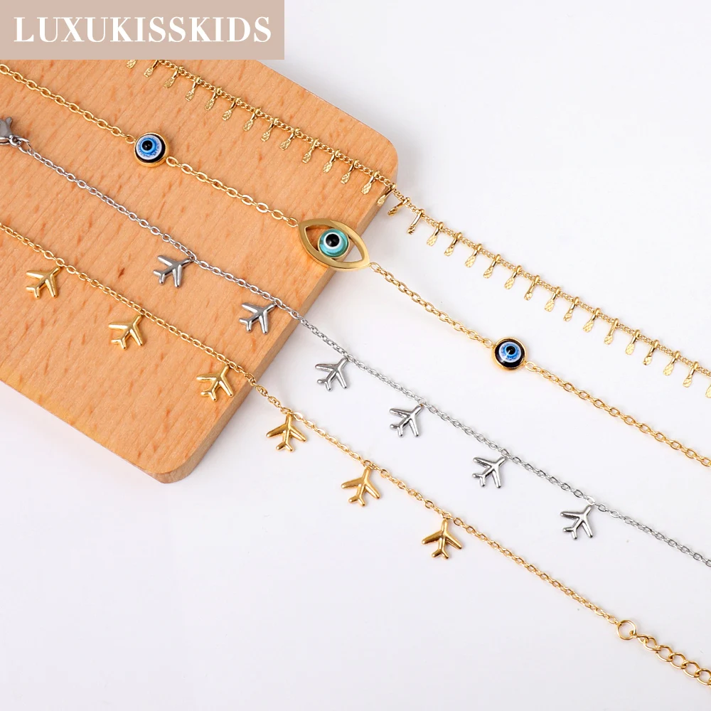 LUXUKISSKIDS Ножные браслеты из нержавеющей стали для женщин модный корейский стиль