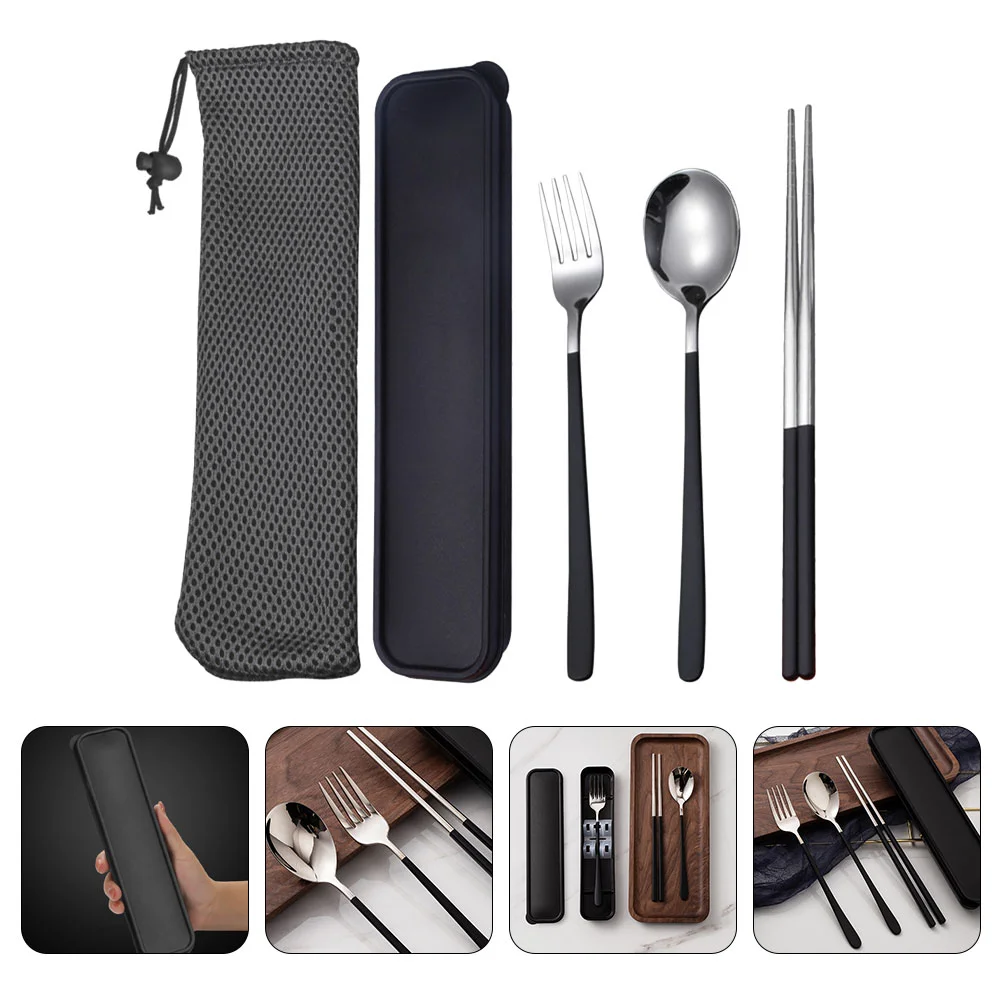 

Set Cutlery Kit Flatware Utensils Camping Travel Picnic Spoon Fork Spoons Forks Tableware Reusable Chopstick Portable Box Metal