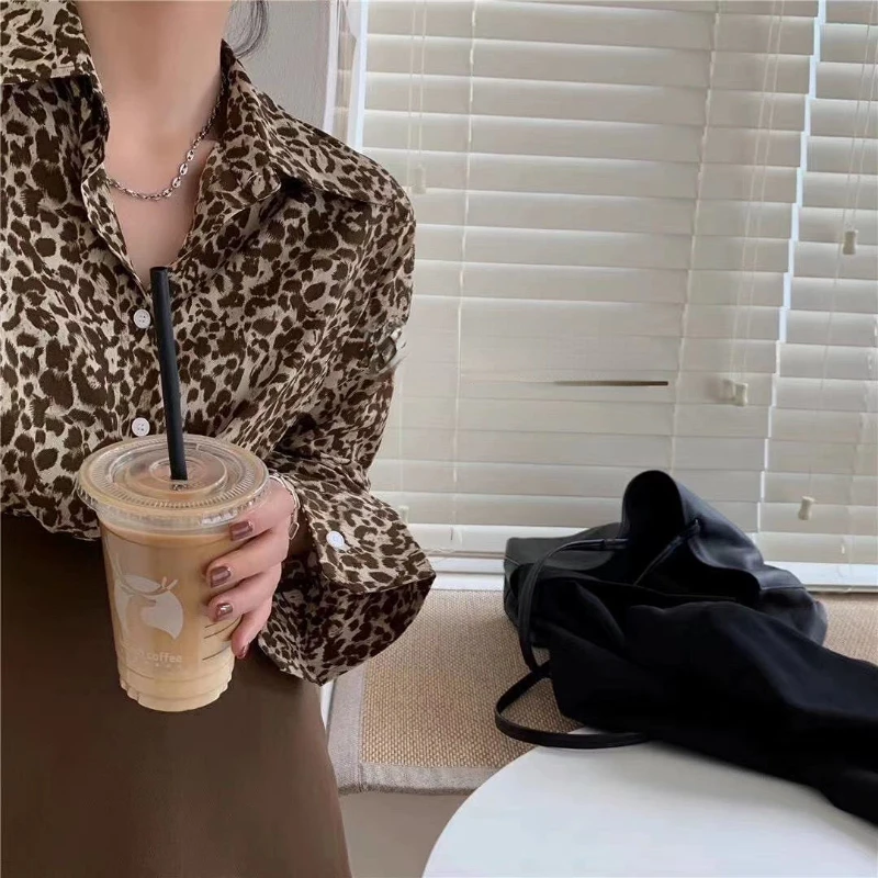 Рубашки женские осенние леопардовые в корейском ретро-стиле |