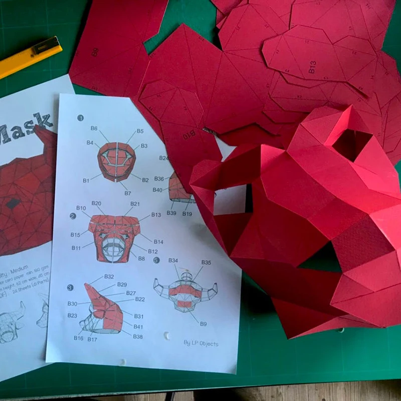 3D Бумажная форма маска с головой быка головной убор модель животного реквизит