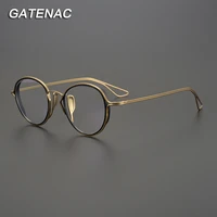 vintage pure titanium eyeglasses frame men round luxury brand myopia prescription optical glasses frame women eyewear male