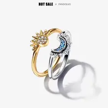 2023 Hot Sale New in 925 Silver Sun And Moon Ring Lovers Engagement Jewelry Anniversary Luxury Gift Unisex Combination Rings
