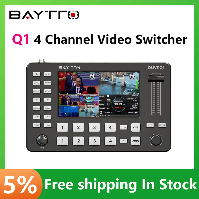 

BAYTTO Q1 5 Inch 4 Channel Video Switcher Full HD Screen Live Switcher Push Streaming/Recording Live Streaming PK Blackmagic