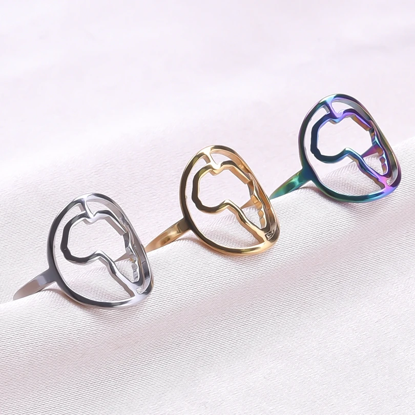 

Minimalist Line Round Africa Map Charm Rings For Women Men Accessories Rainbow/Silver/Gold Color Stainless Steel Ring Jewelry