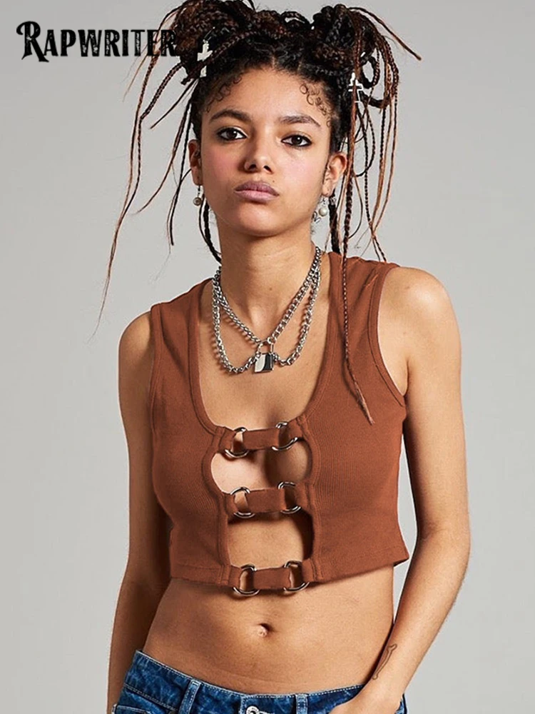 

Женский винтажный топ с вырезами и металлическим кольцом, с U-образным вырезом