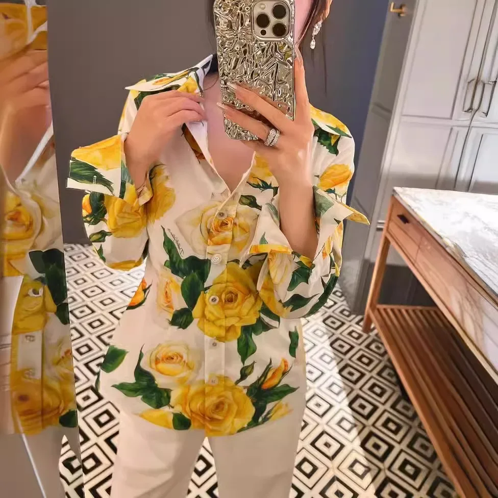 Модная классическая однобортная рубашка в английском стиле 2024 летняя хлопковая