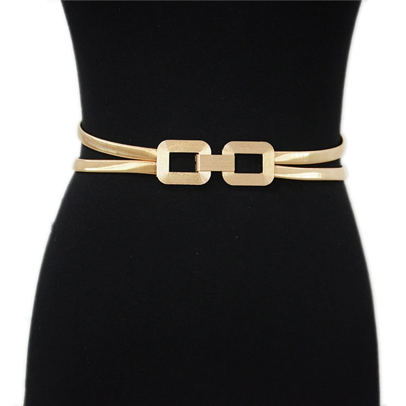 

New Luxury Gold Buckle Stretch Belt Women Fashion Thin Metal Buckle Retro Belts Female Jeans Dress Waistband 2023 For Ladies