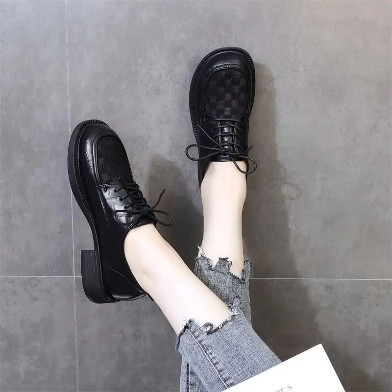 2023 Summer New Genuine Soft Leather Hollow out Small Leather Shoes Women's Fashion Lace up Mesh Breathable Slip-on shoe