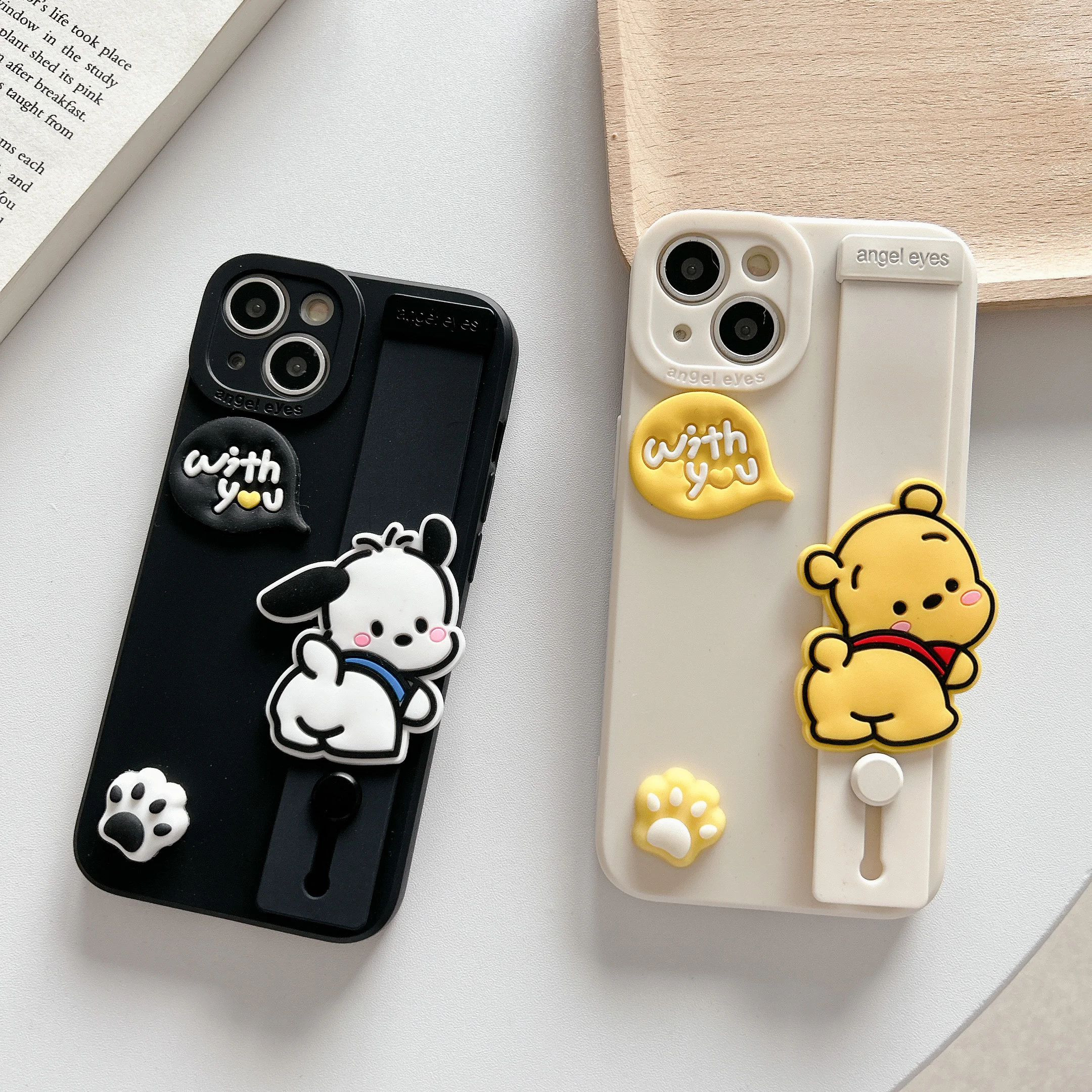 

Luxury Wrist Strap Sanrio Pochacco Winnie the Pooh Phone Cases For iPhone 14 13 12 11 Pro Max XR X XS Plus SE 2023 BACK Cover