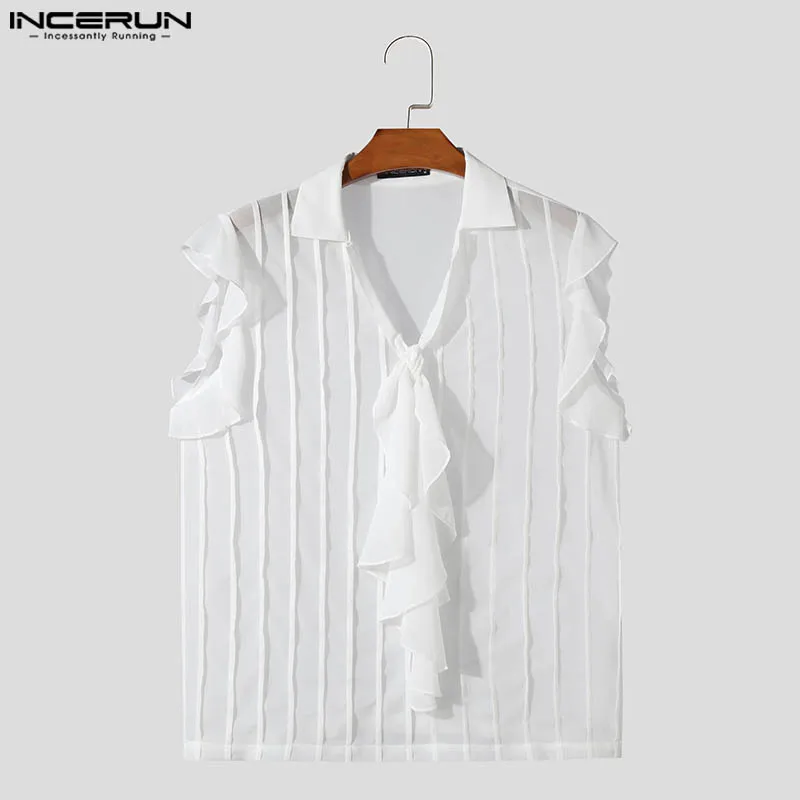 Мужская прозрачная рубашка INCERUN с коротким рукавом