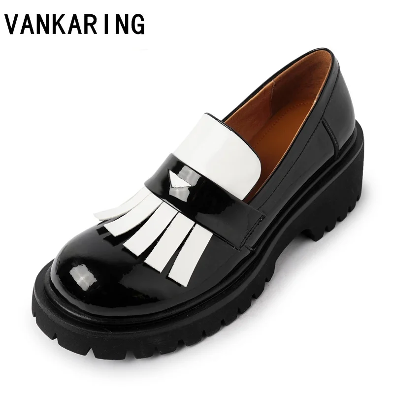 

casual shoes fashion loafers thick-soled genuine leather spring summer women's shoes high-quality tassel decorate women's pumps
