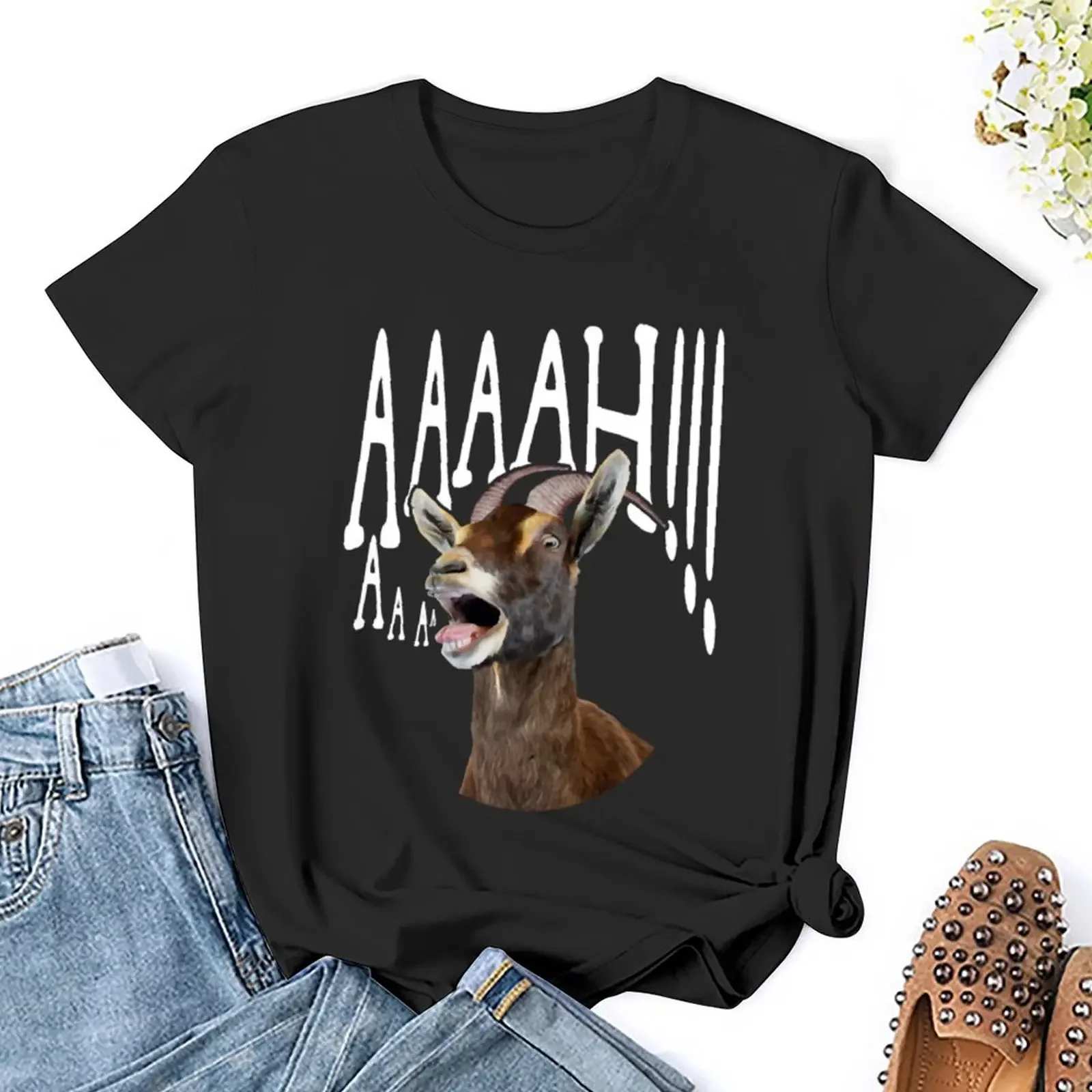 Ahhh Screaming Goat Gift Забавная милая футболка с изображением козы короткими рукавами