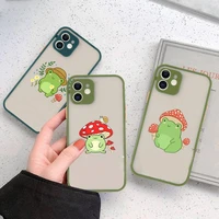 mushroom frog cartoon cute phone case matte transparent for iphone 11 12 13 6 s 7 8 plus mini x xs xr pro max cover