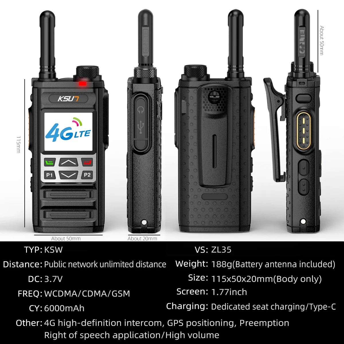 KSUN Новая SIM-карта ZL35 Ht Poc Радио рация GPS Мобильный телефон 4g Lte Global Radio Walkie Talkie Совместимая с приложением Zello (art.: 3920cfd8614fc) - 3920cfd8614fc