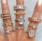 Новинка 2022, модные роскошные золотые кольца для женщин, простое кольцо с квадратным кубическим цирконием, Женское Обручальное ювелирное изделие, открытые кольца