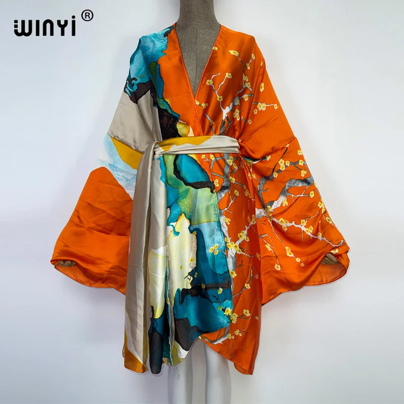 

2023 WINYI летняя пляжная одежда, купальный костюм, накидка, кафтан, милый женский кардиган в стиле бохо, самодельный пикантный праздничный кимоно с длинным рукавом