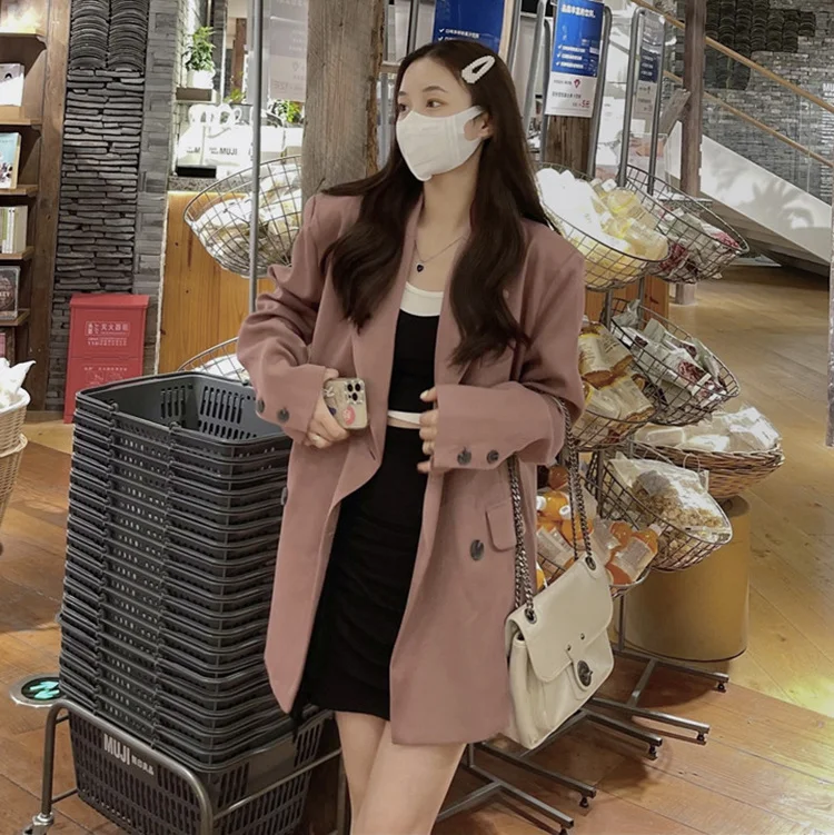 

Autumn 2022 New British Mid-length Blazers Casual Long-sleeved Women's Suit Loose Women Jacket Retro Woman Clothes