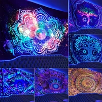 fluorescent psychedelic mandala sun moon phase tapestry wall hanging room decoration under ultraviolet light