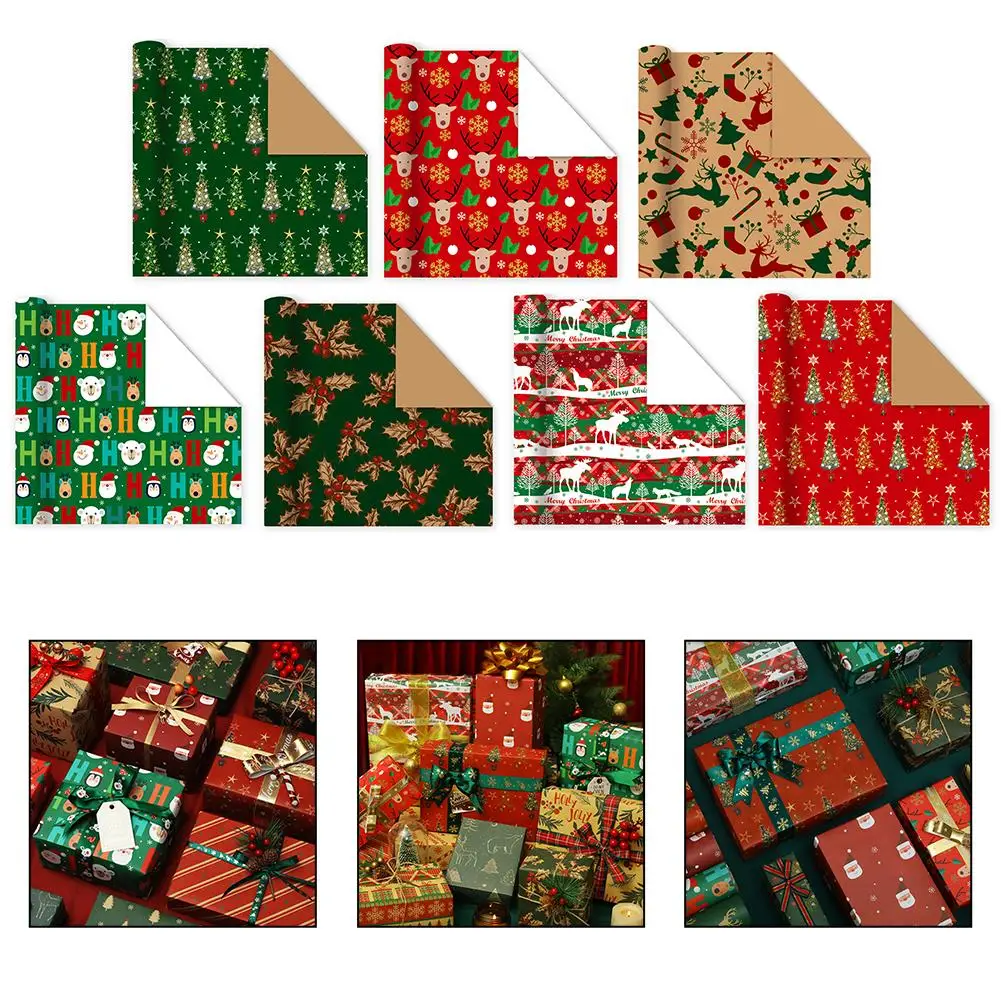 4 шт. 50x70 см Рождественская крафт-бумага для упаковки мультфильм елка Санта-Клаус