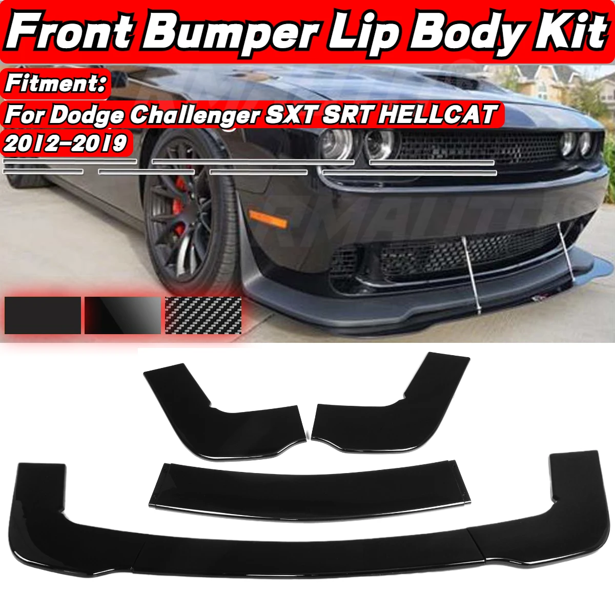 

RMAUTO 3Pcs Front Bumper Lip Diffuser Chin Body Kit Splitter Spoiler Deflector For Dodge Challenger SXT SRT HELLCAT 2012-2019