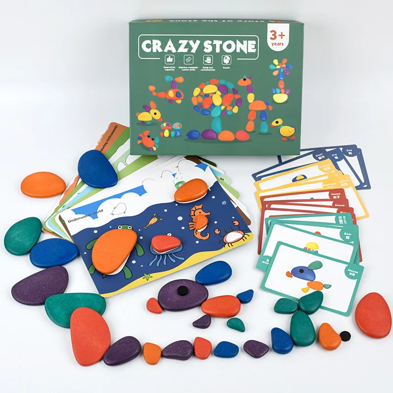 

Montessori Wooden Rainbow Stacking Pebble Creates Imagination Stones Color Cognition Building Blocks Children Educational Toy