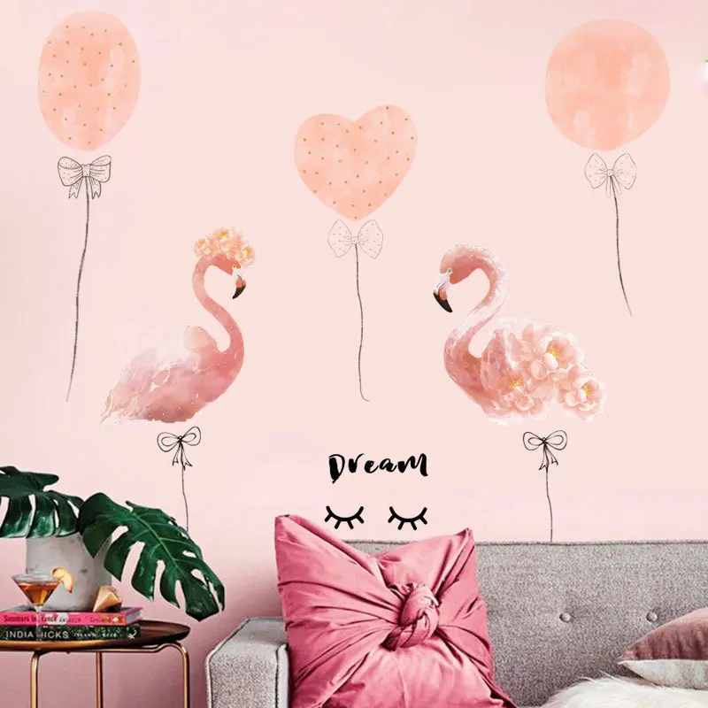 Мультяшные воздушные шары парные розовые фламинго настенные наклейки сделай сам