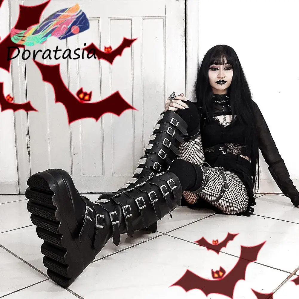 Big Size 43 woman boot Brand Punk Goth Platform Motorcyle Wedges Women's Boots Zip Buckle Trendy Luxury Cosplay Fashion Shoes