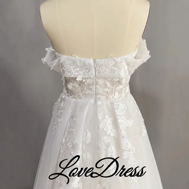 Boho Tulle A Line Wedding Dresses 2023 Off the Shoulder Lace Appliques Beach Bridal Gown Sexy High Split Wedding Gowns For Bride 6