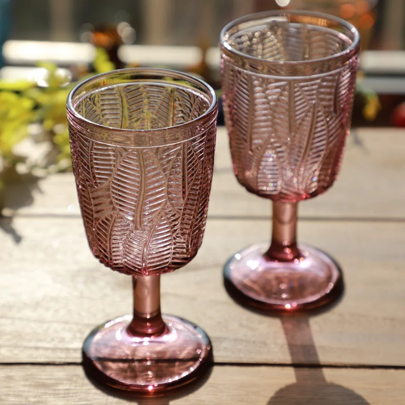 

Vintage leaf Embossed Drinking Wine Glass Retro Lead-free Colored Drinkware Bar Wine Beer Cocktail Glass