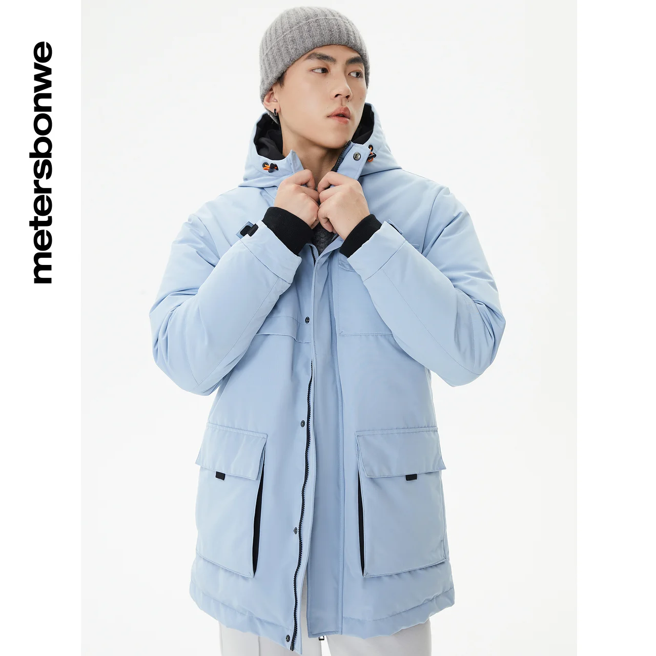 Metersbonwe Long Hooded Down Jacket Men Winter Simple Down Coat Male Fashion Overcoat Outerwear Warm Greatcoat Brand Clothing