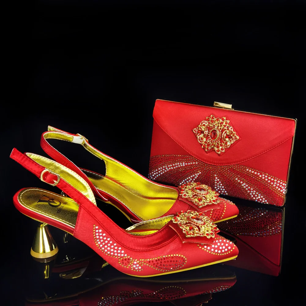 

Fashionable Pretty Peep Toe African Women Shoes Matching Bag Set in Red Color Elegant Style Platform Sandals for Party