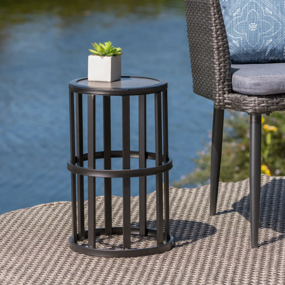 

Curtis Outdoor 11-Inch Ceramic Tile Side Table, Grey/Black