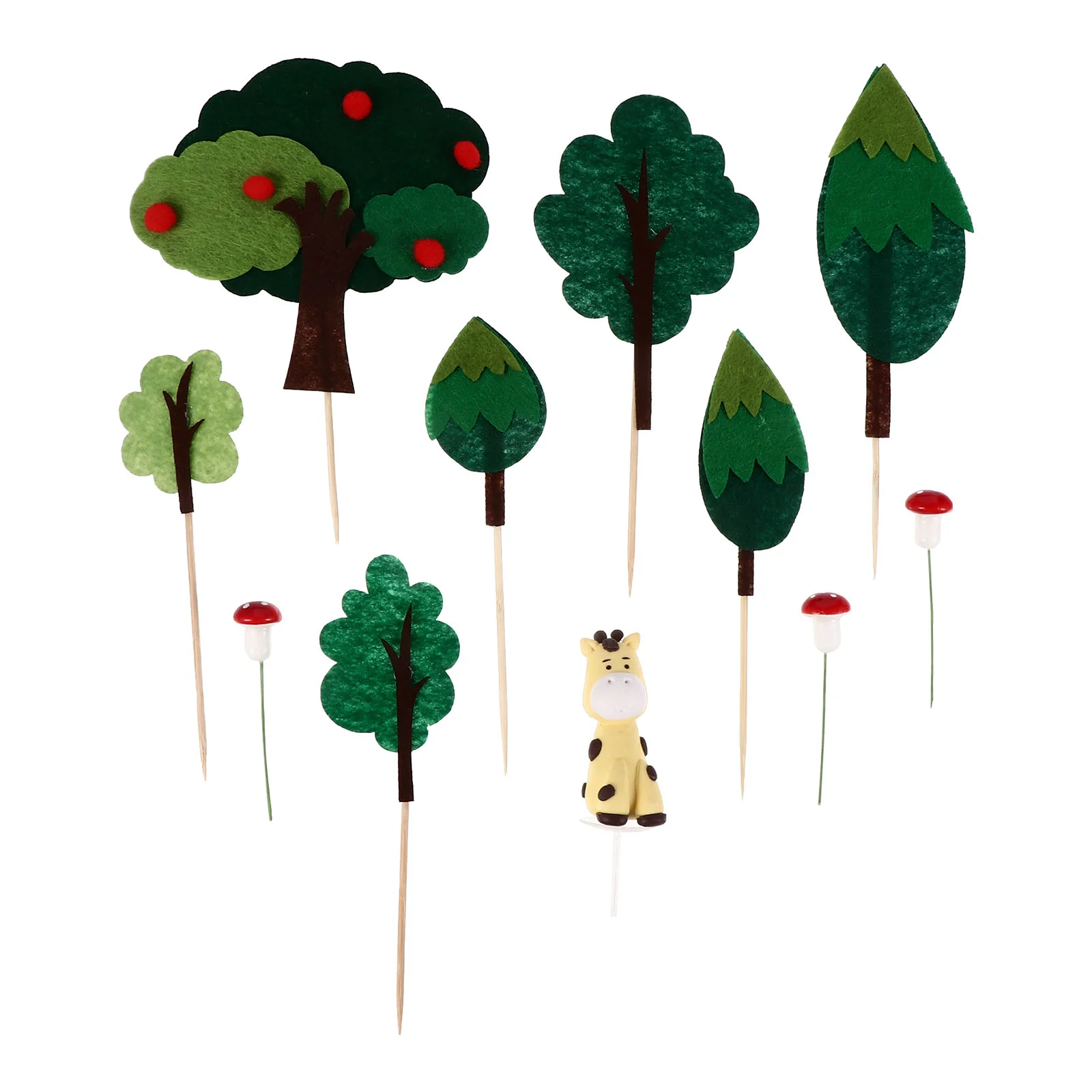 

1 Set Forest Cupcake Pick Cartoon Giraffe Green Tree Mushroom Cake Muffin Pick Dessert Insert for Kids Birthday Shower Party