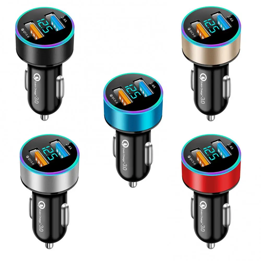 car charger dual usb qc 3 0 adapter cigarette lighter led voltmeter for samsung huawei iphone 11 8 plus smart dual usb charging free global shipping