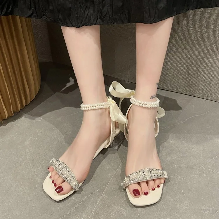 

Женские удобные туфли на каблуке-ремешке, бежевые дышащие прозрачные туфли со шнуровкой, лето 2023