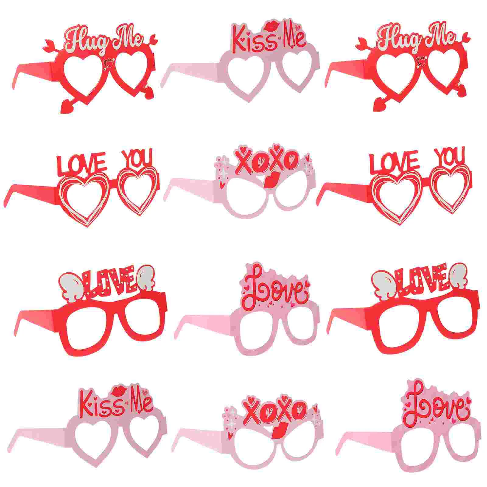 

12 Pcs Valentine's Day Paper Glasses Eyeglasses Bridal Shower Photo Booth Props Party Adults Womens Valentines Miss Cool Teens