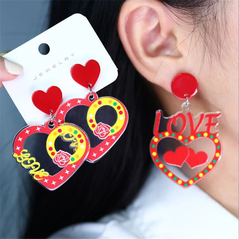 

new fashion hollow acrylic heart stud earrings for women simple geometric letter earrings jewelry gifts