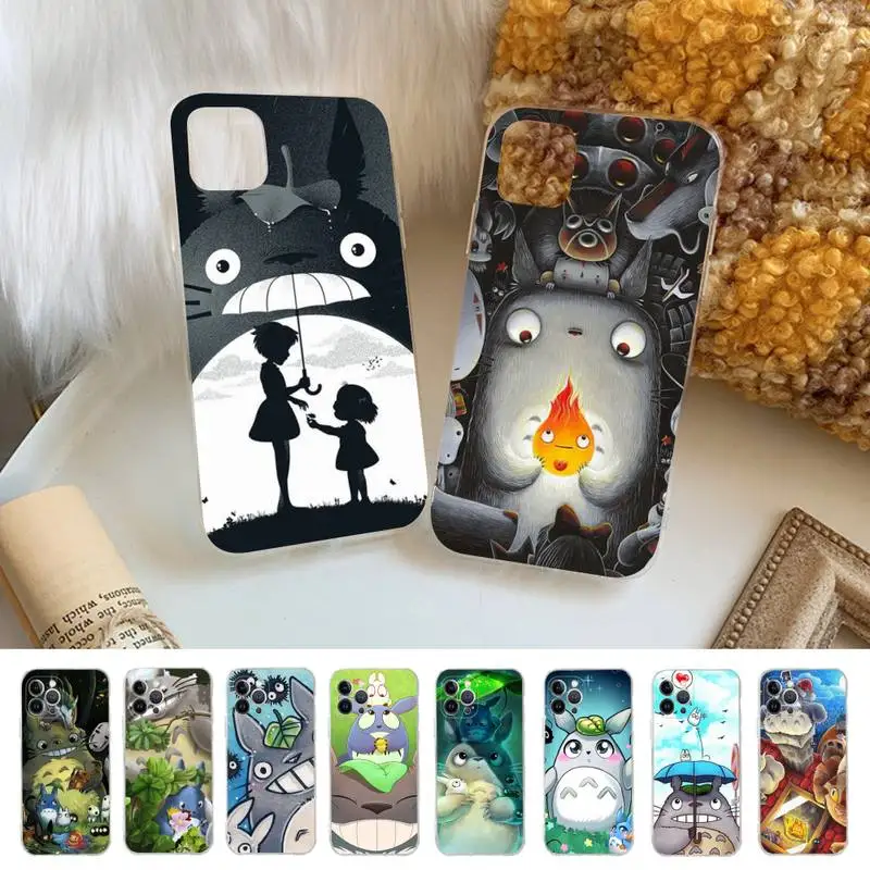 

Cartoon Happy Totoro Phone Case For iPhone 11 12 13 14 Mini Pro Max XR X XS TPU Clear Case For 8 7 6 Plus SE 2020