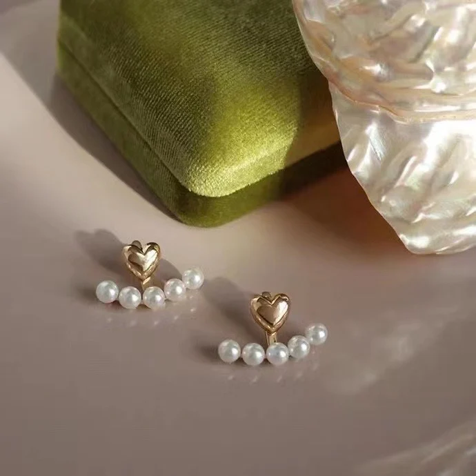 

Heart Design With Multi Pearl Beads Stud Earrings Women Handmade DIY Jewelry Gifts