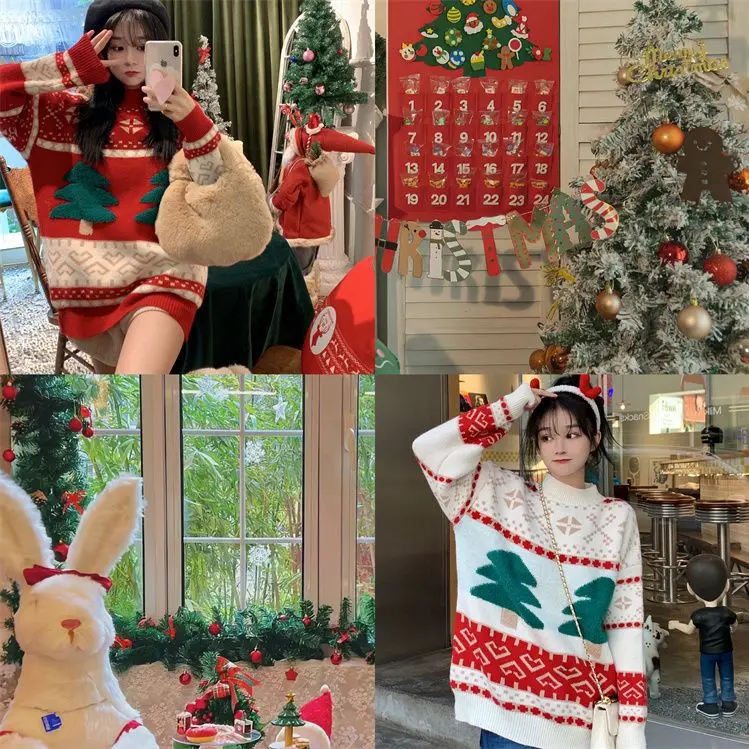 Рождественская серия вязаный свитер с круглым вырезом женский 2024 осень-зима