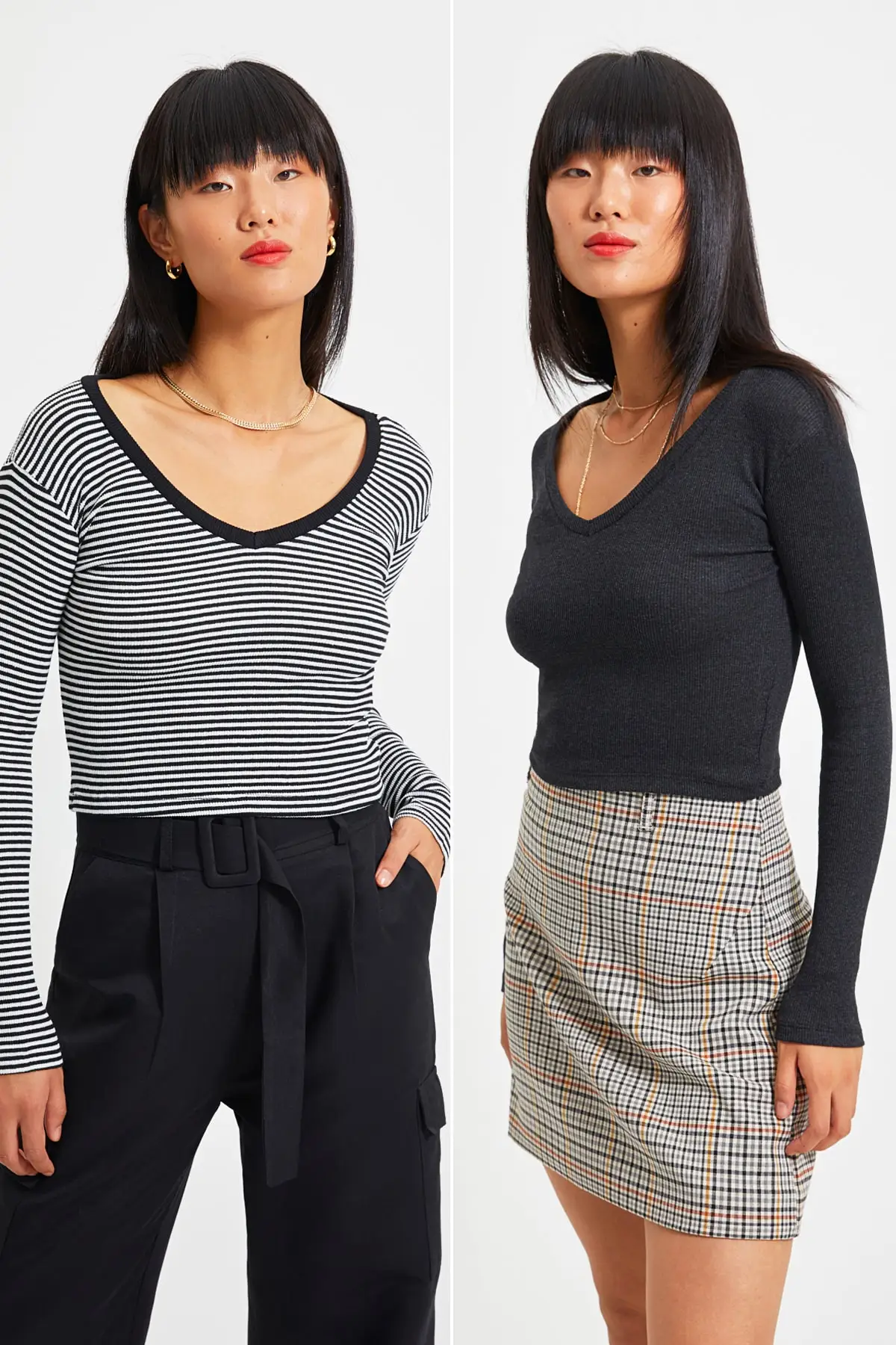 Trendyol Striped 2'li Package Knitted Blouse TWOAW22BZ0129