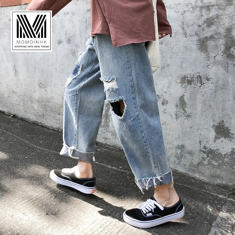 

Wholesale 2022 All-match Wide-legged Pants Vibrato Brand Nine-point Loose-fit Jeans Men's Straight Hip-hop Daddy Harem Pants