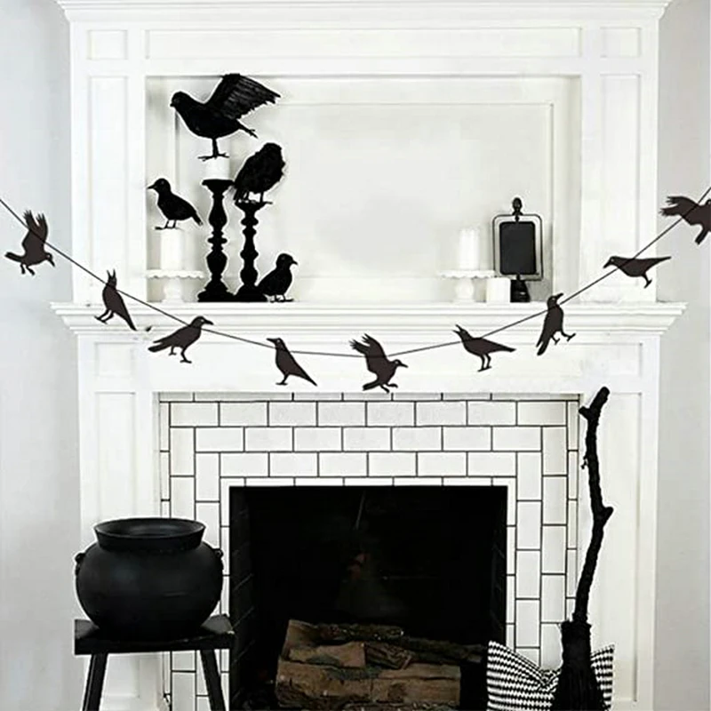 

Halloween Party Decorations Glitter Felt Banner Crow Raven Banner For Home Supplies Hanging Theme Party Gifts House School Decor