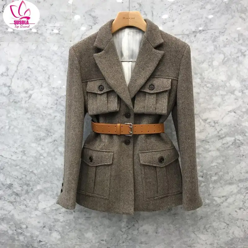 

Korea Chic Temperament Solid Color Woolen Blazer Women Autumn 2022 New Notched Loose Single Breasted Long Sleeve Suit Coat