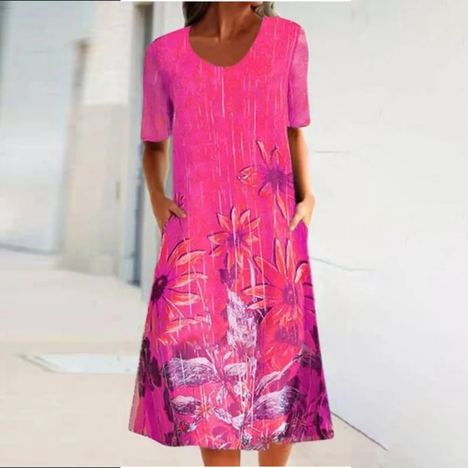 

Женское длинное Платье с круглым вырезом и коротким рукавом