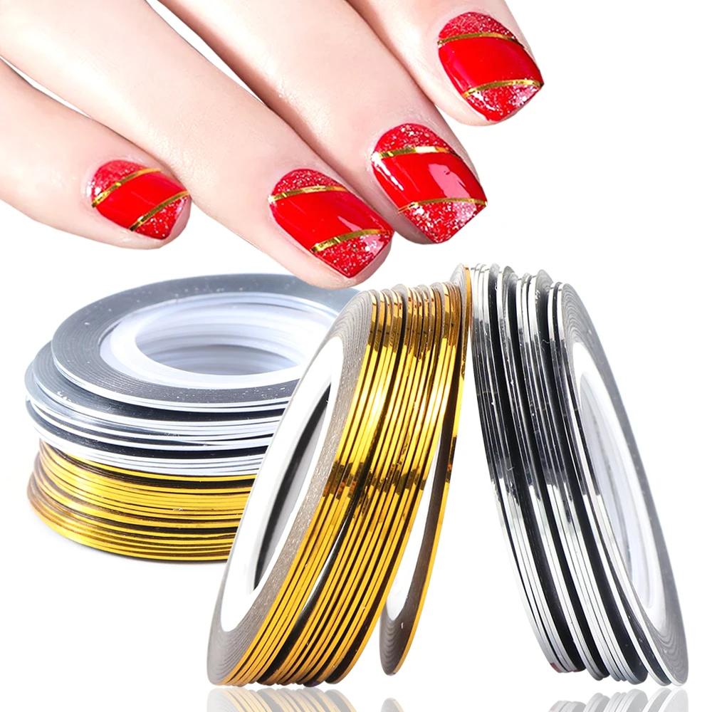 0.5mm Gold Silver 3D Nail Striping Tape Transfer Sticker Straight Curved Liners Wraps DIY Nail Art Decals Manicure Tips LA1009