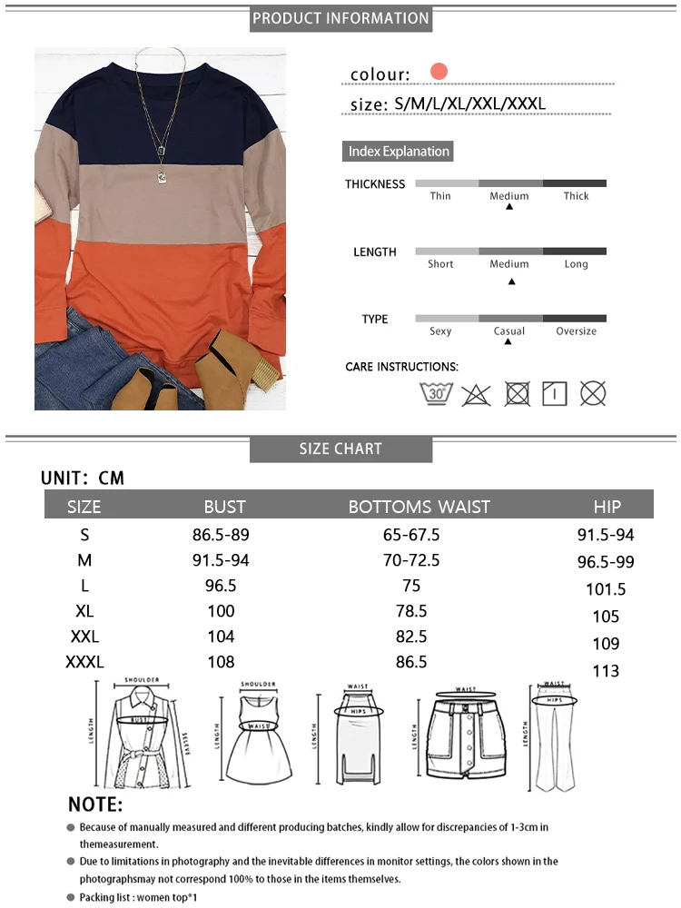 2022 Hoodies Sweatshirt Women Color Block Long Sleeve O-Neck Pullover Sweatshirt Hip Hop Punk Pullover  Casual Fashion Clothes images - 6